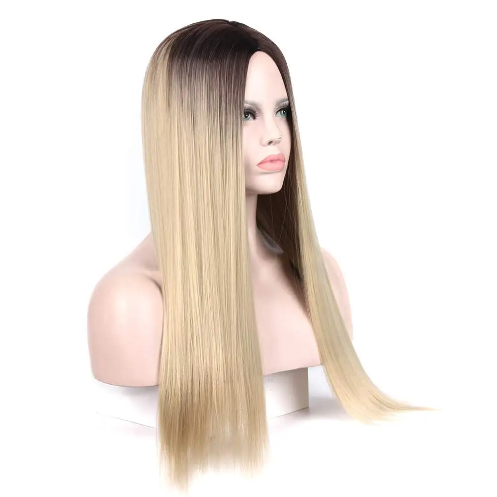 Длинные прямые Омбре блонд термостойкие синтетические двухцветные парики для женщин 24 дюйма волосы парик SHANGKE