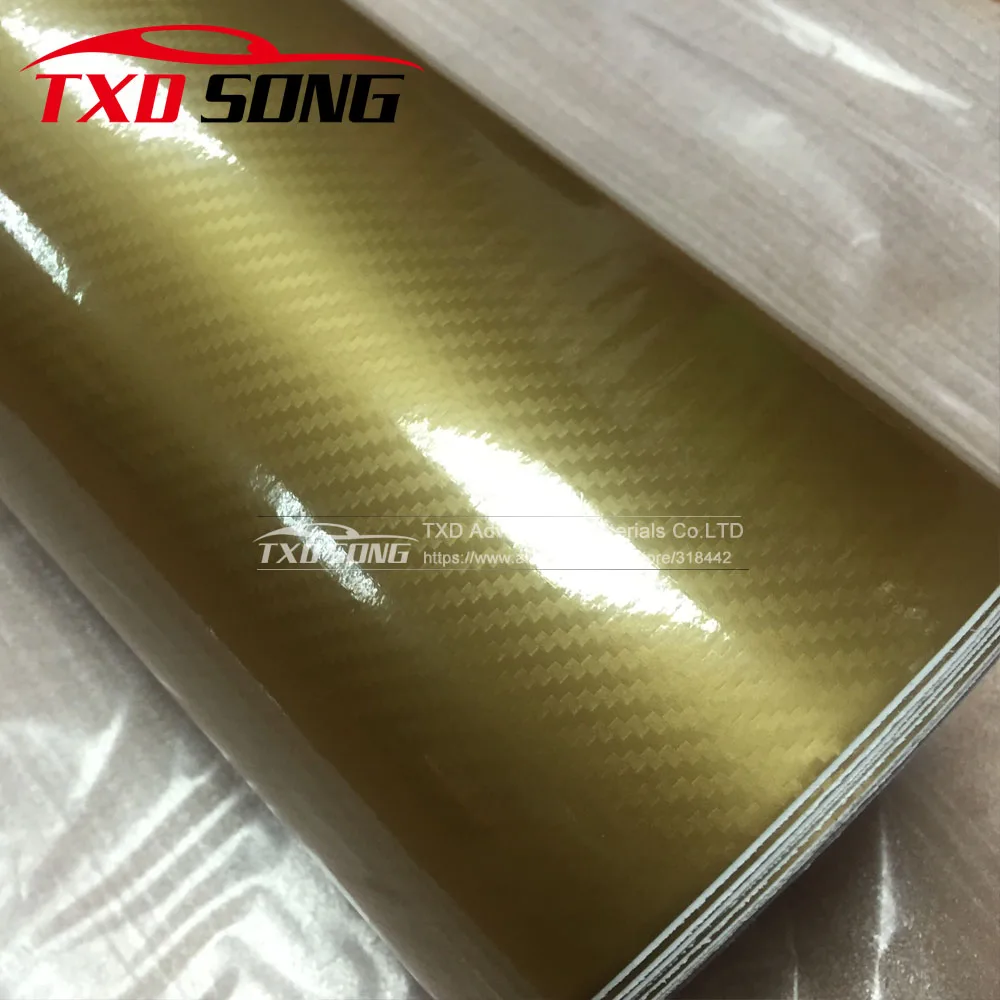 NEW Arrival Glossy Gold 5D carbon fiber vinyl car vinyl wrap 5D carbon