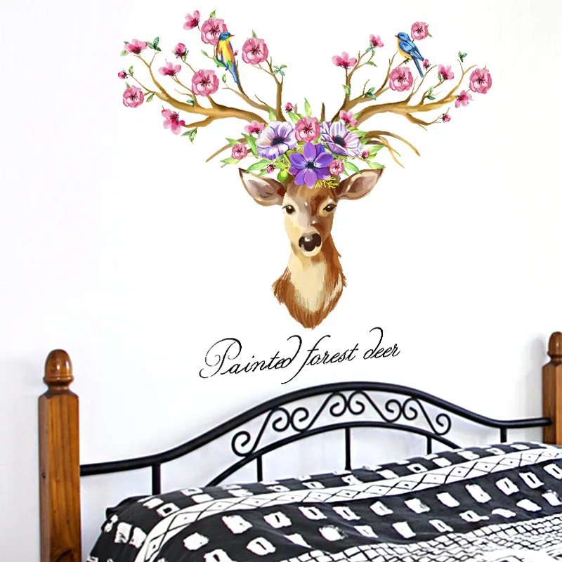 Wall Stickers Creative Hand painted Forest Deer Self adhesive Wallpaper Sofa Background Wall