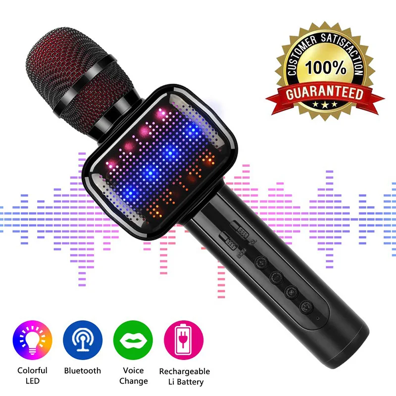 

Wireless Microphone Karaoke, Handheld Bluetooth Speaker, Built-in Battery and Dual Speakers with LED Light for Party/ KTV