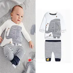 2018 Модные осенние Одежда для новорожденных малышей набор хлопка с длинными рукавами Топы + брюки 2 шт. Одежда для новорожденных малышей