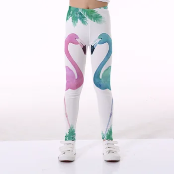

Girls 4-10 Y Spring Ankle Length 3D Digital Print Double Flamingo Pattern Leggings Pants High Waist Elastic Sports Yoga Trousers