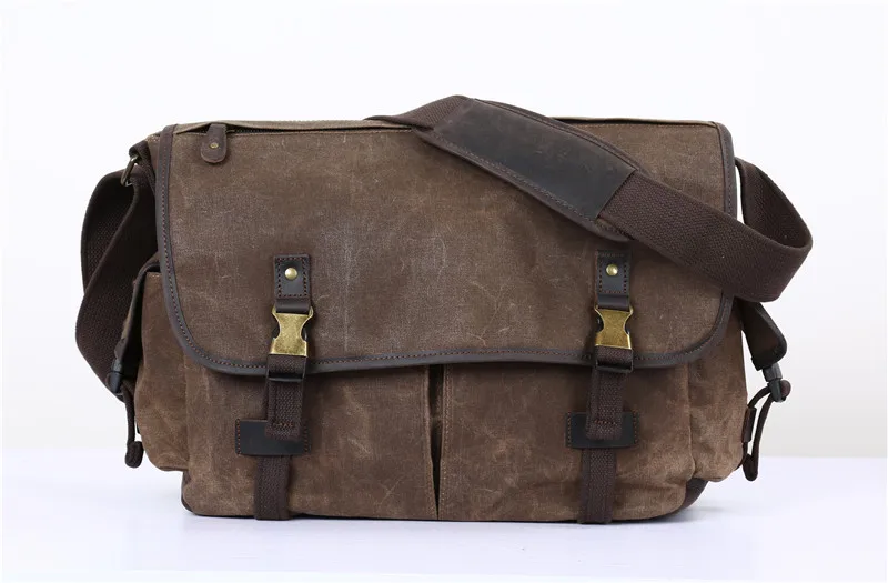 

Nesitu Vintage Waterproof Coffee Yellow Army Green Grey Canvas Women Men Messenger Bags 14'' Laptop Shoulder Bag M5355