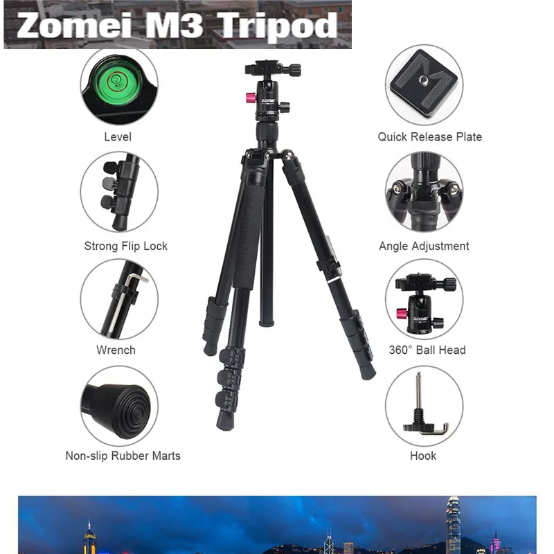 

Zomei M3 Tripod with Ball Head Quick Release Plate for SLR Cameras Phones Lightweight aluminium Alloy Stand Tripod