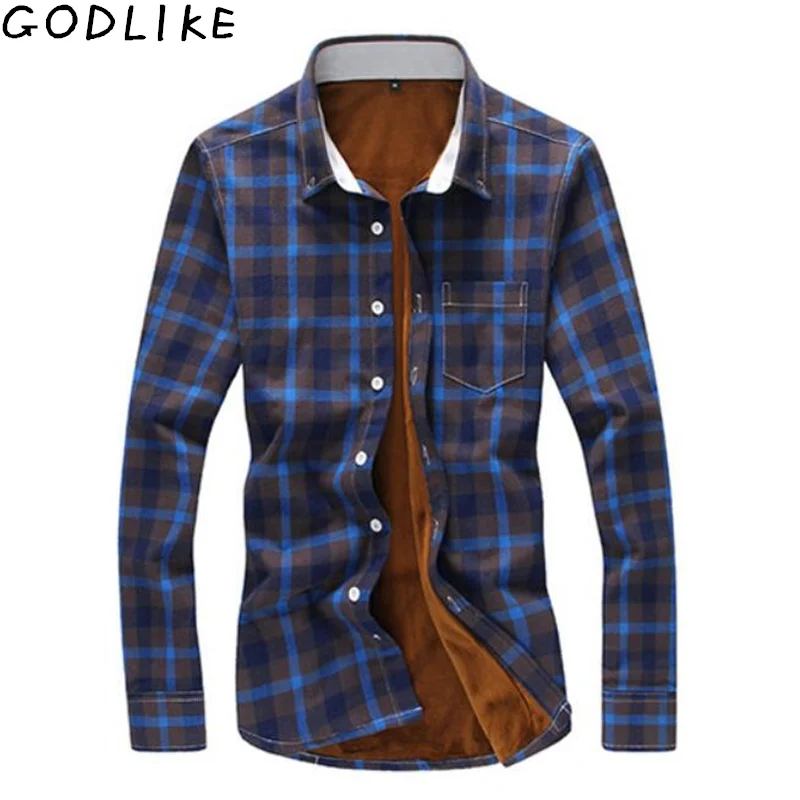 

Fashion Men Winter Warm Flannel Plaid Dress Shirts Cotton Long Sleeve Male Work Shirts Casual Slim Fit Camisa Social Tops 5XL