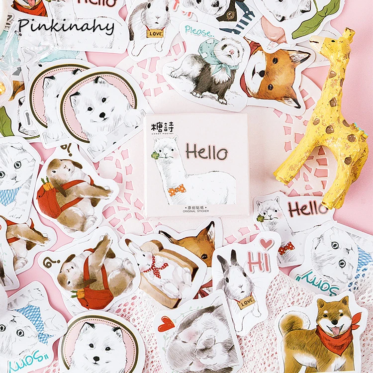 

45pcs/pack Creative Cute Animal Dog/Cat/Raccoon/Hamster Pet Paper Stickers Diary Decor DIY Scrapbooking Label Sticker