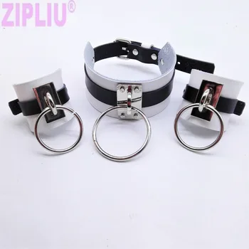 

(1Set = 1Nck and 2 Bracelet) Fashion Handmade Collar Punk Goth O-Round Leather Choker Necklace Cuff Bracelet Bangle set torques