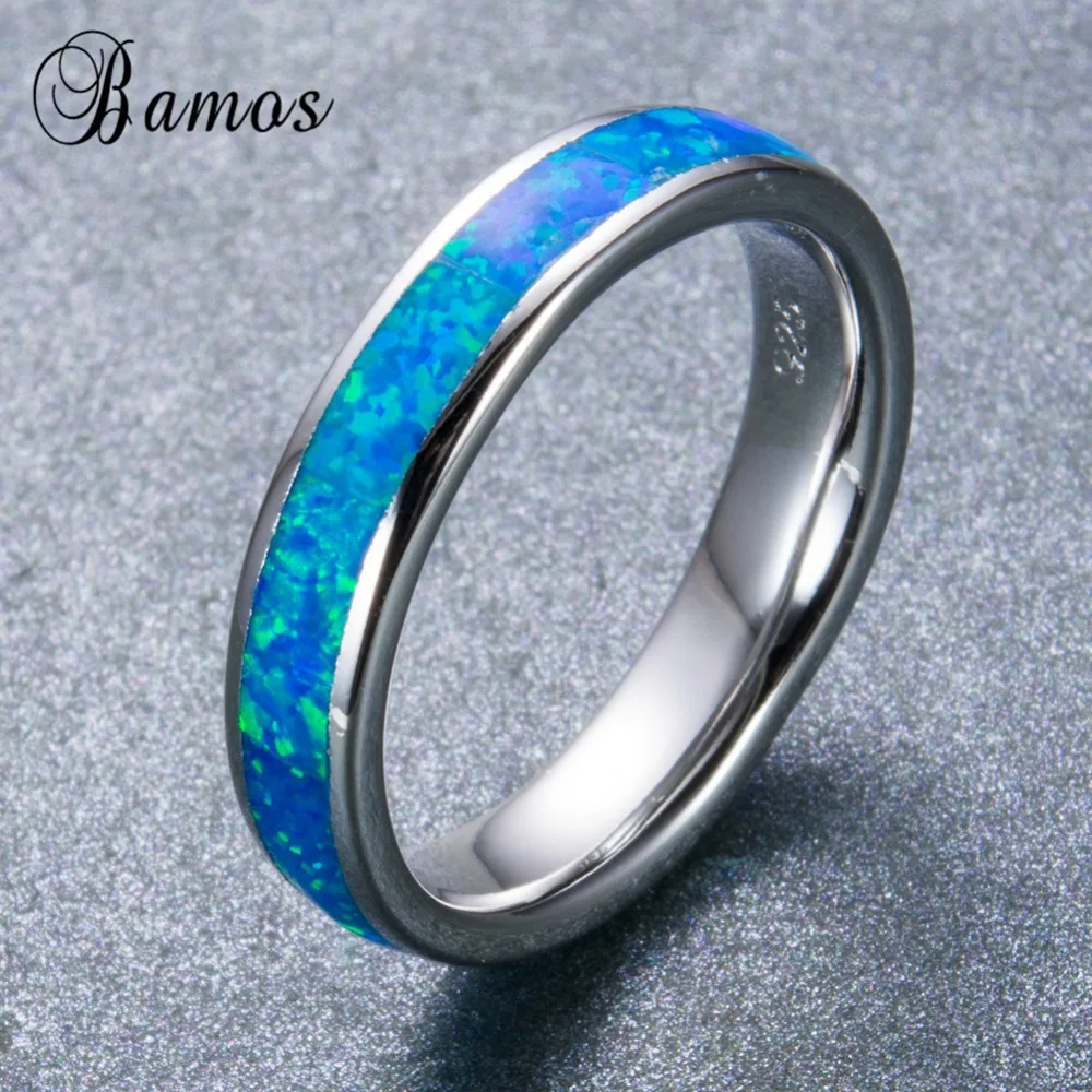 Бренд Bamos, модное 925 пробы Серебряное кольцо, голубой огненный опал, ювелирные изделия для женщин,, год, лучшие подарки, обручальные кольца