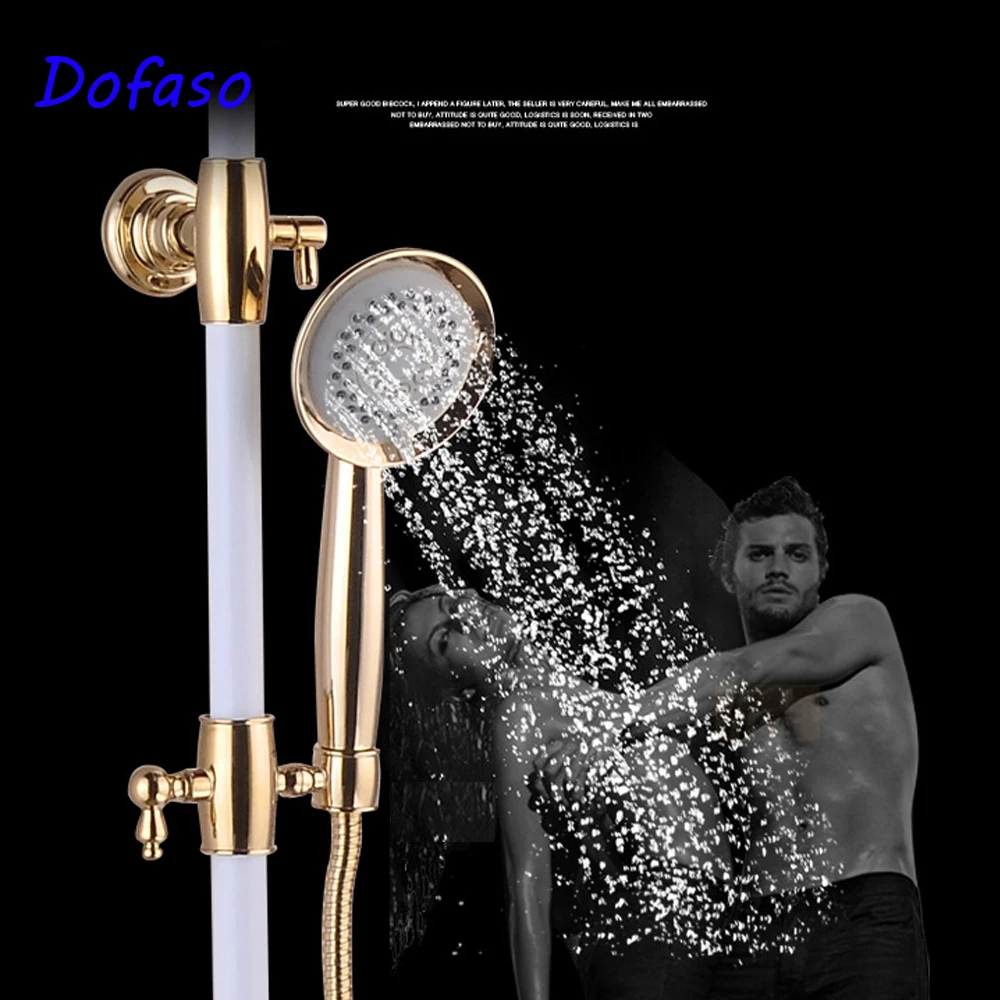 Dofaso роскошный Античный Золотой дождевой Душ Набор настенное крепление золотой белый Краска большая круглая головка Душ краны для ванной и душа ретро