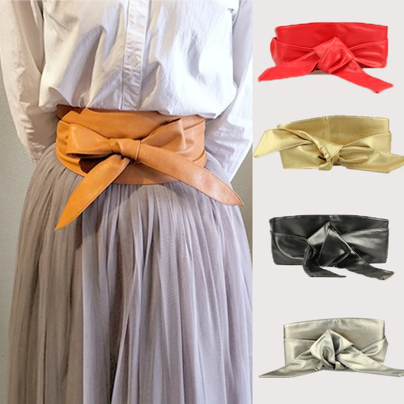 

PU Leather Belt Long Section Of the Circle Soft Leather Bowknot Body Shaping Bands Wide Belts All Match cinturon mujer ceinture