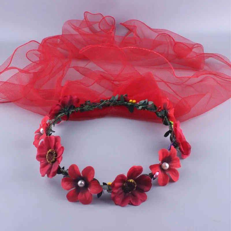 Kids Girls Princess Flower Headband Garland Wreath Veil Princess Girl