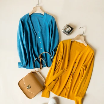 

2019 new brand cardigan women thin coat short section spring autumu v-neck collar long sleeve sweater female outwear