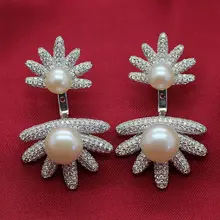 ASHIQI натуральный пресноводный жемчуг серьги чистый 925 пробы Серебряные двойной для женщин Super Star новое поступление