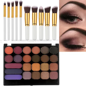 

ZD Brand Eye Makeup Set Maquiagem Smoky Matte Shimmer 23 Colors Eyeshadow Palette With 10Pcs Makeup Brushes Tools Kit F2063T