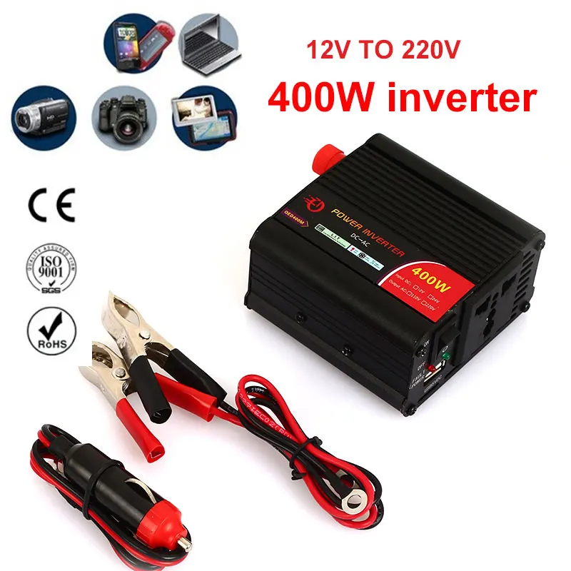VEHEMO 12V To 220V 400W Refrigerator Adapter Power Inverter Car