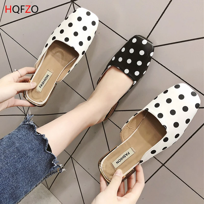 

HQFZO Spring Summer Women Sandal Slippers Low Heels Square Toe Wave Point Terlik Mules Slip On Slingback Platform Tacos Mujer