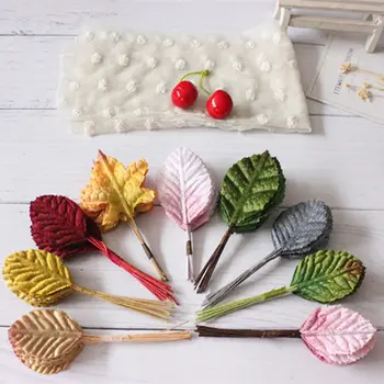 

60PCS,Multicolor Fake Plant Leaves Artificial Flannelette Bouquet Leafs For Garland,Boutonniere Homme Mariage,Gift Box Decor