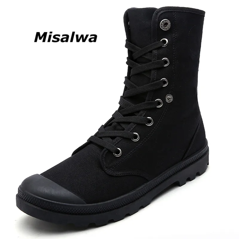 

Misalwa Men Casual Shoes Combat Boots For Men High Top Canvas Shoes 2018 Desert Work Ankle Botas Tactical Male Tube Flipped Shoe