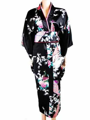 Год модные черные японская женская шелковое платье-кимоно Yukata Haori с Оби Новинка, костюм для выступления, один размер JK013