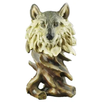 

Wolf Head Faux Wood Resin Arts Crafts Animal Sculptures Figurine Clubhouse Living Room Decoration Gifts R46