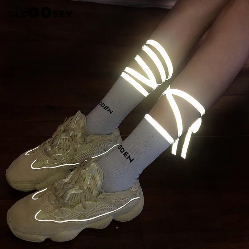 

NEW Women Socks Fluorescent Bandage Socks Bar Nightclub Reflective Cross Personality Calf Socks Tide Brand Gypsophila Excellent