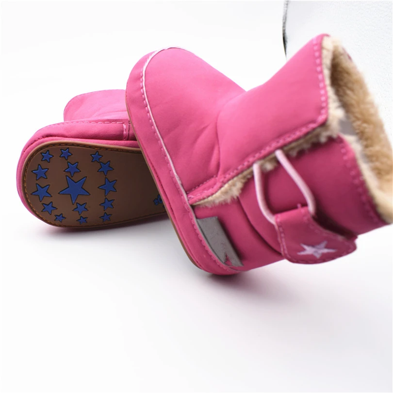 Для маленьких девочек теплая детская обувь новорожденных Впервые Уокер из искусственной кожи Водонепроницаемые зимние ботинки