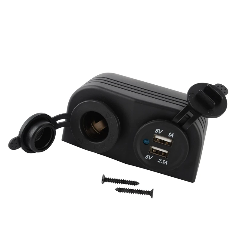 

Mayitr Black Motorcycle Surface Mount Cigarette Power Socket and Dual USB Charger Adapter DC12V-24V for Car Boat