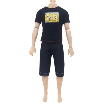 

2 pcs/set Black T-shirt & Capri Pants Suit Boy Causal Suit for Ken Dolls Clothing for Height 30cm Doll Accessorise Clothes