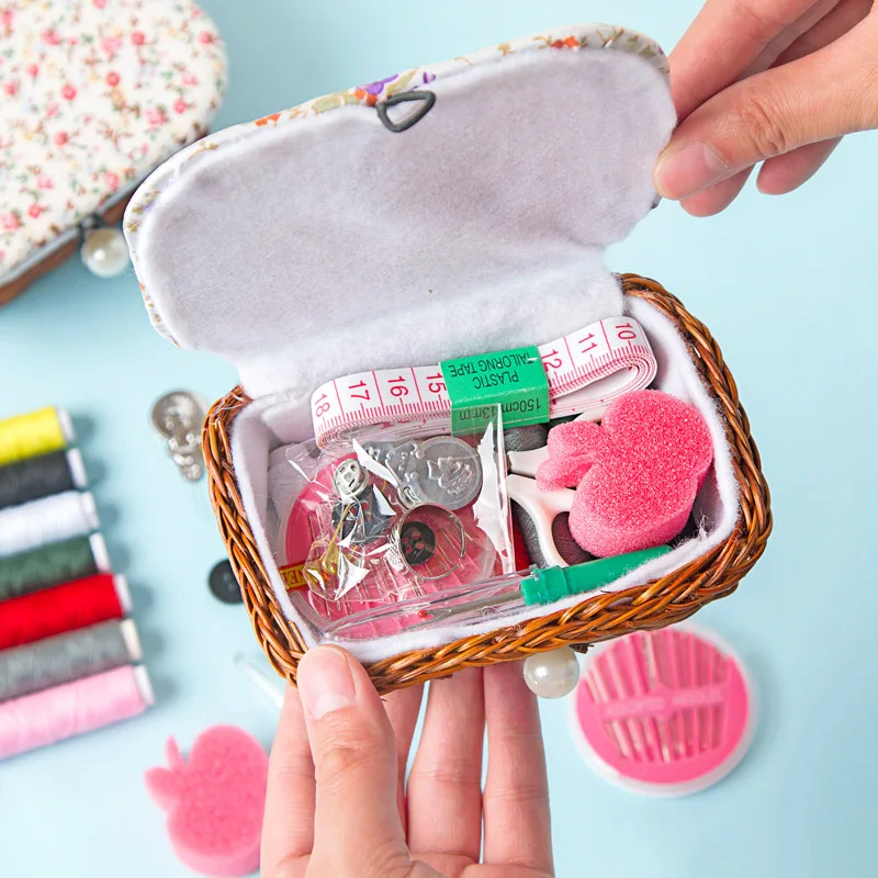 Практичный набор для шитья из ротанга переносная коробка иголок ножниц DIY