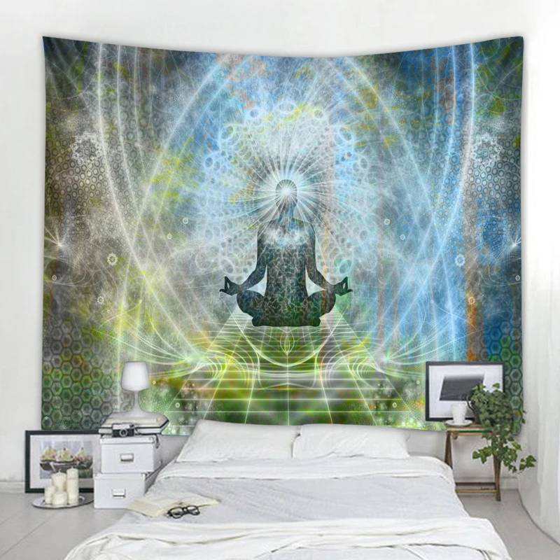 Tapestry Decor Indian Buddha Statue Meditation Tapestry Wall Hanging Mandala Tapestries Wall Cloth Psychedelic Yoga Carpet Boho Decor