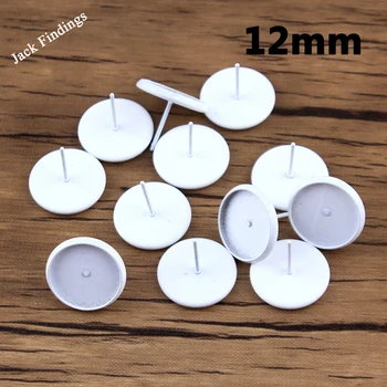 

Fit 12mm 25pcs White Plated Copper Ear Studs Earring Settings Base Colorful Fashion Popular Blank Bezels (With Back )