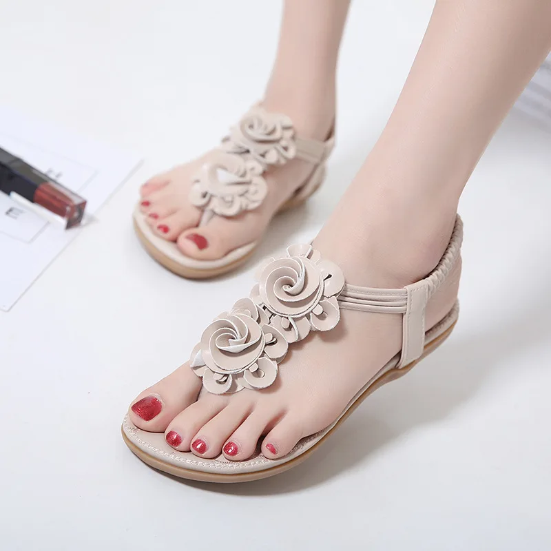 sweet floral flat sandals women comfortable elastic band flip flops ...