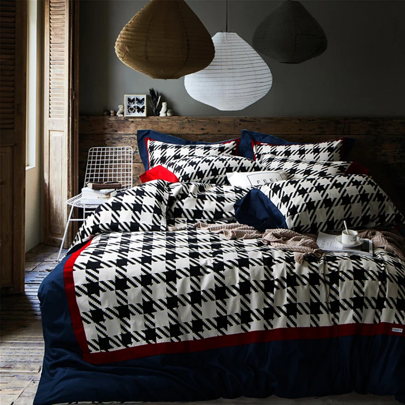 

60s cotton sanding American retro wind comfortable queen bed set RUIYEE Christmas bedding King size duvet cover sheet pillowcase