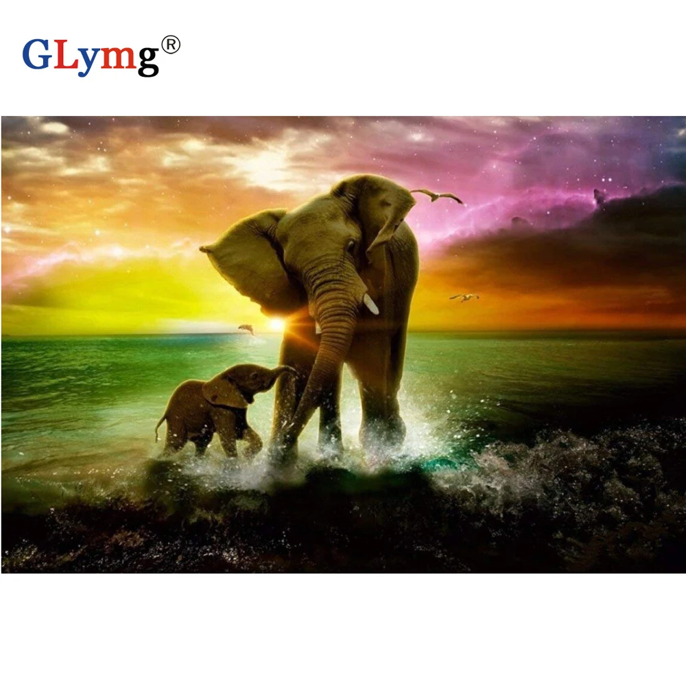 GLymg Needlework Diy Diamond Painting Cross Stitch Mother Elephant Animal Picture Diamond Embroidery Full Square Drill Wall Arts
