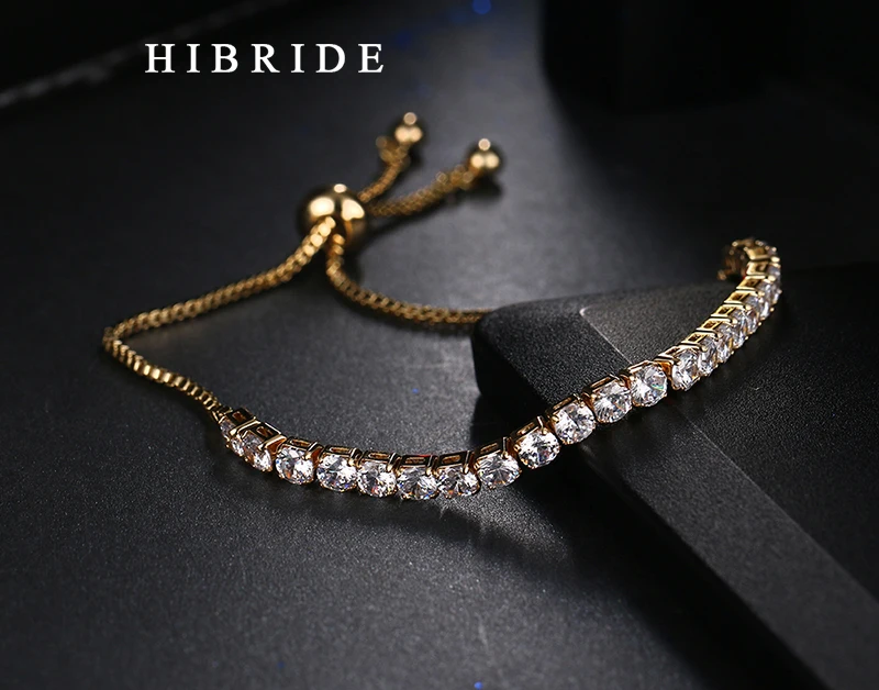 HIBRIDE JEWELRY Brand New Design AAA Cubic Zircon Tennis Bracelets,Gold-Color Adjustable Chain Women Bangles, B-002 - Image 4