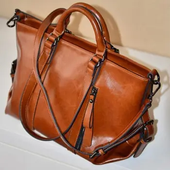 

TEXU Women Oiled Leather Tote Handbag Purse Lady Messenger Shoulder Bag Satchel