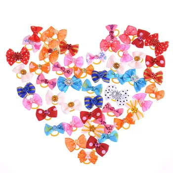 

50pcs/set Colorful Rubber Band Handmade Pet Cat Dogs Puppy Grooming Accessories pets gift Mixed Ribbon Hair Bow