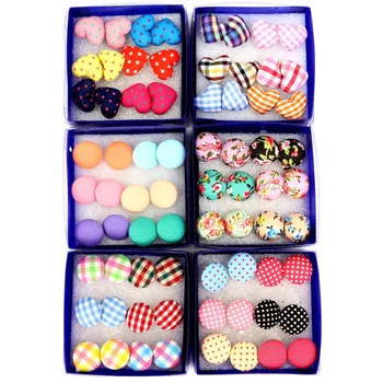 

6 Pairs unique design button shape cloth art earring stud sets for women stud earring set gift for her or daughter