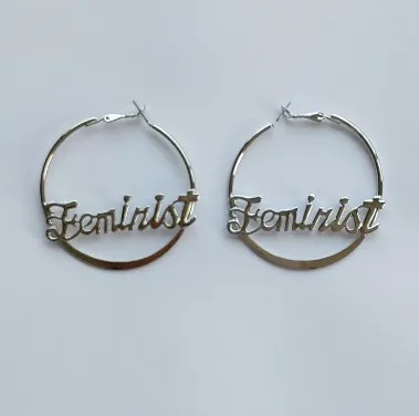 Большие женские серьги-кольца с надписью Love Babe Feminist, простой золотистый панк большой круг, серьги, модное ювелирное изделие, Новинка - Окраска металла: Feminist Silver