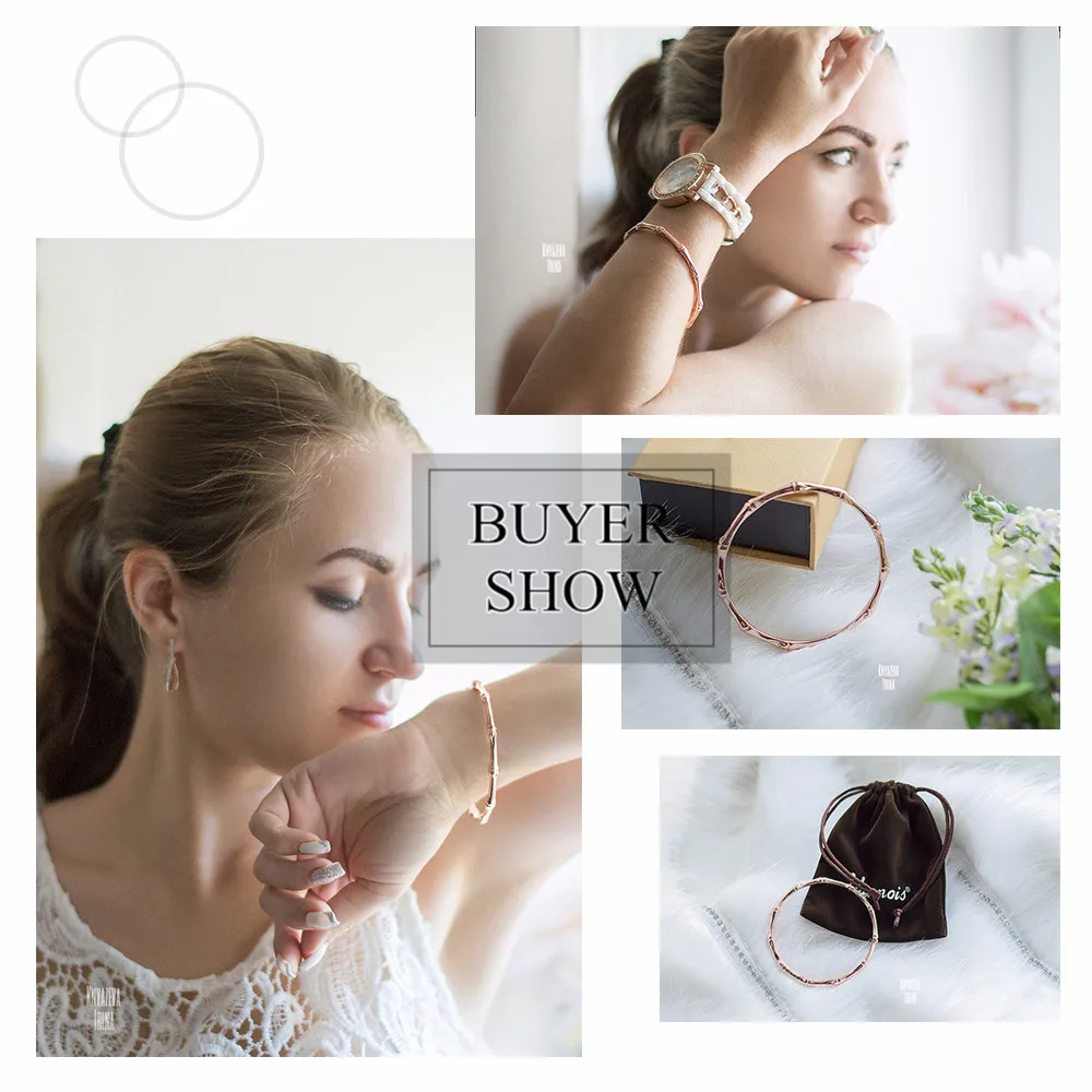 Viennois Rose Gold/Gold/Silver Color women Bracelet & Bangles Minimalist Skinny Bangles Female Bamboo Shape Bangles Jewelry