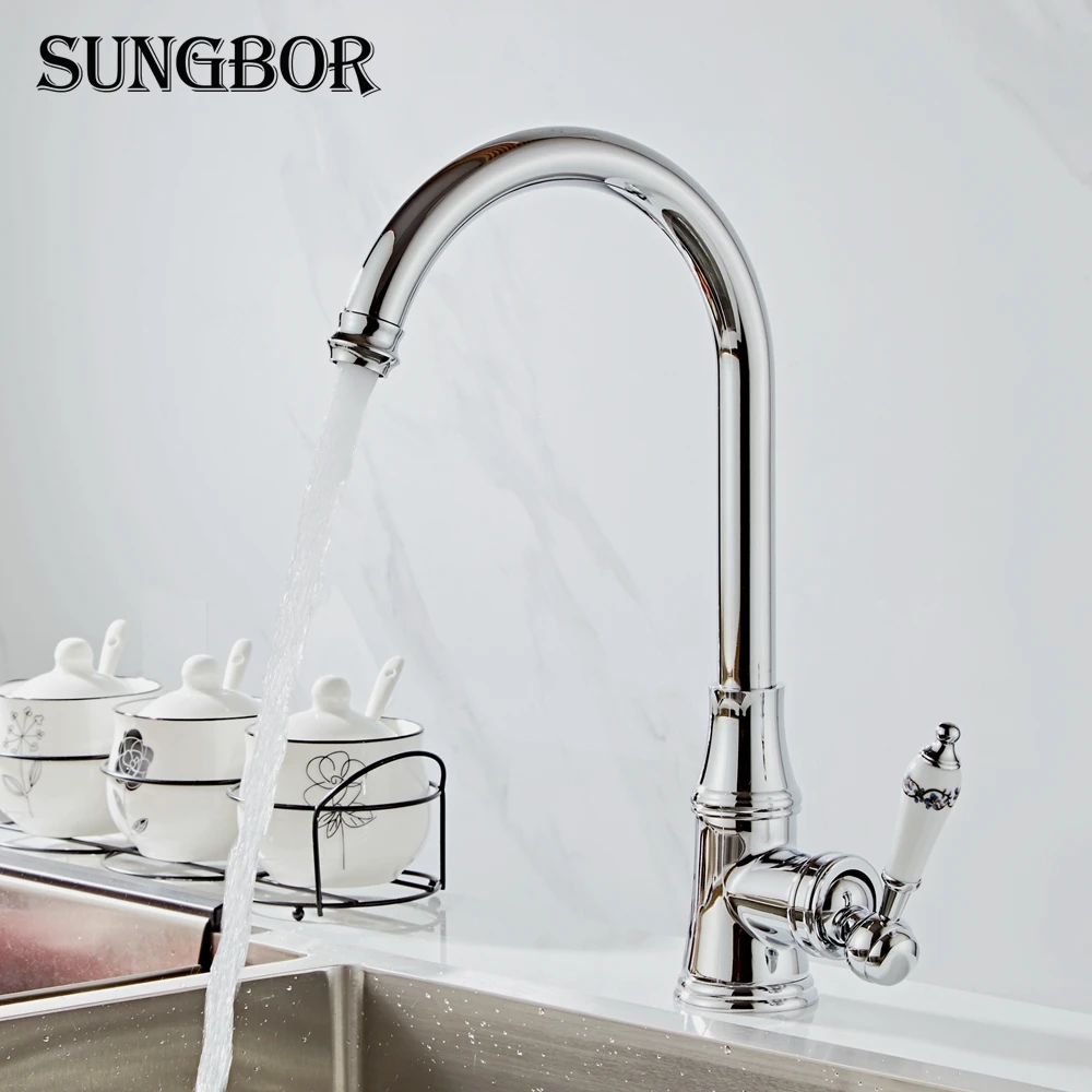 Kitchen Faucet Antique Brushed Porcelain Handle Faucet Hot Cold Mixer Basin Tap Luxury Faucet 360 Swivel CF-9098F Kitchen Faucet Antique Brushed Porcelain Handle Faucet Hot Cold Mixer Basin Tap Luxury Faucet 360 Swivel CF-9098F