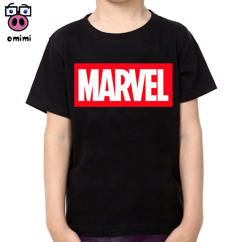 

Boy and Girl Marvel Fashion Print Cotton T-shirts Kid's Short Sleeve Soft Black Tee Tops Baby Brand Clothes Boys Christmas Shirt