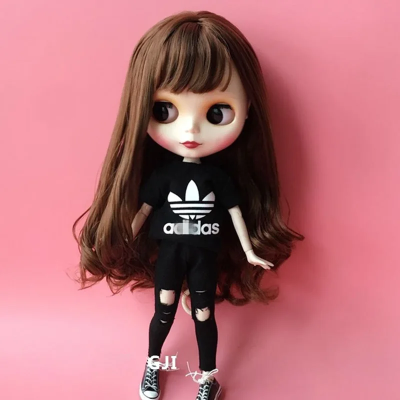 2 шт./компл. Cool 1/6 blyth Doll Clothing Повседневная футболка + джинсы для azone barbi брюки