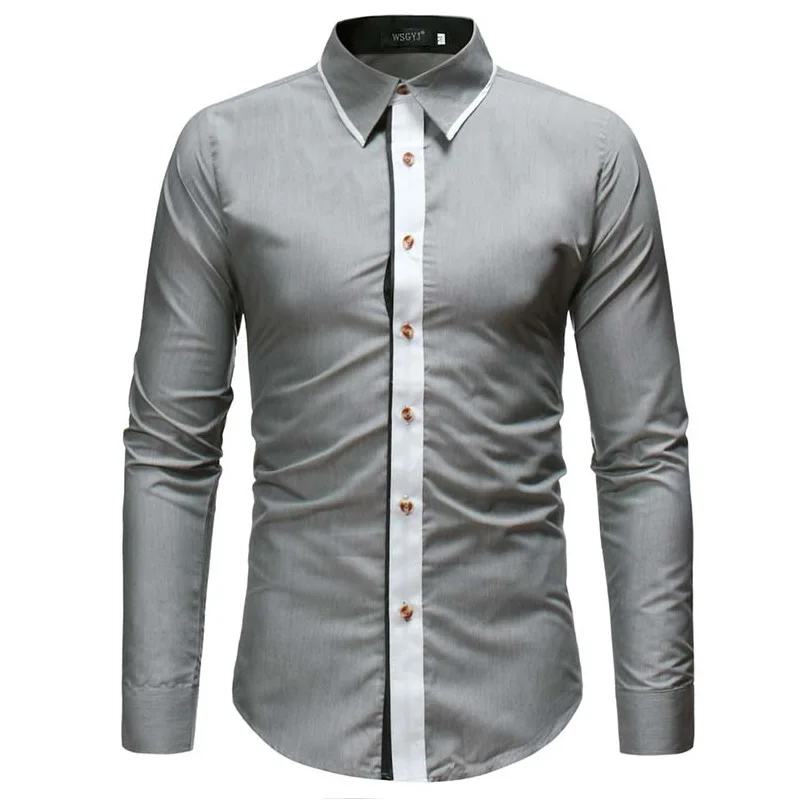 

2019 Spring Autumn Features Shirts Men Casual Jeans Shirt New Arrival Splice Long Sleeve Casual Slim Fit Male Shirts