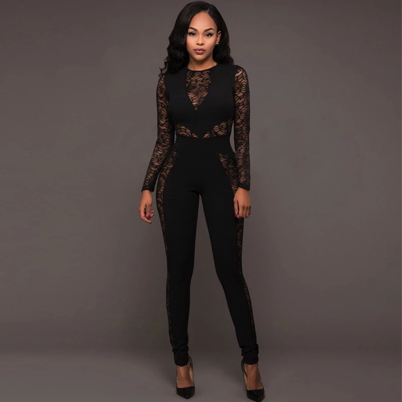 Sexy Lace Bodysuit Skinny Bodysuit One piece Red Jumpsuit Romper Women