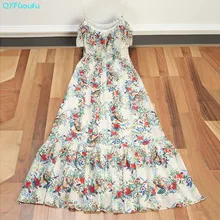 QYFCIOUFU New 2018 High Quality Womens Party Maxi Dresses Sleeveless Fashion Runway Floral Print Off Shoulder Long Summer Dress