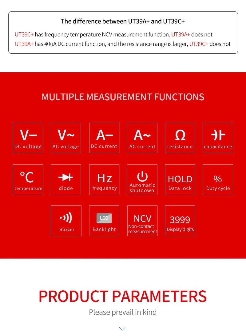 UNI-T UT39C+ цифровой мультиметр Авто Диапазон тест er обновлен от UT39A/UT39C AC DC V/A Ом/температура/частота/HFE/NCV тест
