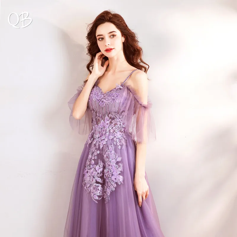 2019 New Design Purple A-line Lace Tulle Flowers Appliques Evening Dresses Long Formal Vintage Evening Gowns XK01 2019 New Design Purple A-line Lace Tulle Flowers Appliques Evening Dresses Long Formal Vintage Evening Gowns XK01