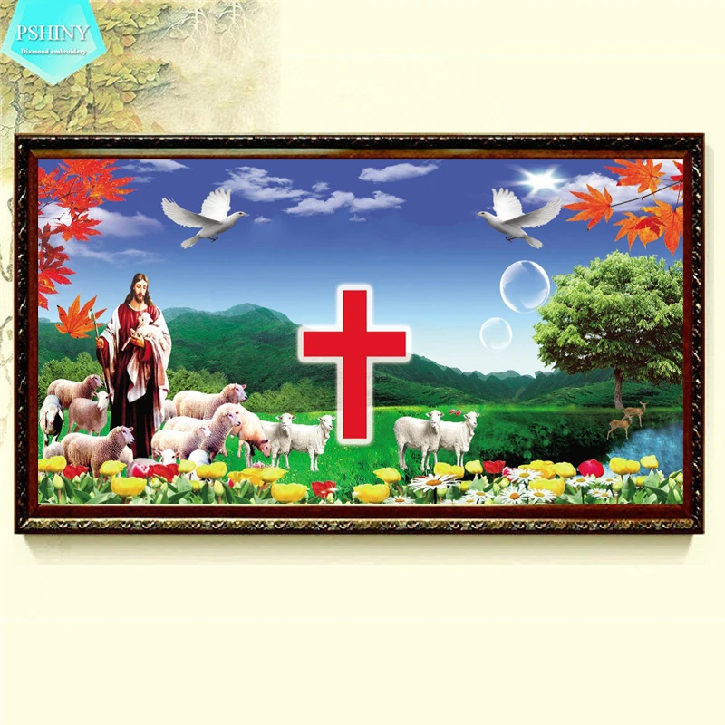 

PSHINY NEW 5D DIY Diamond embroidery God and the sheep Scenic Picture Full Square rhinestone mosaic Diamond Painting cross stich