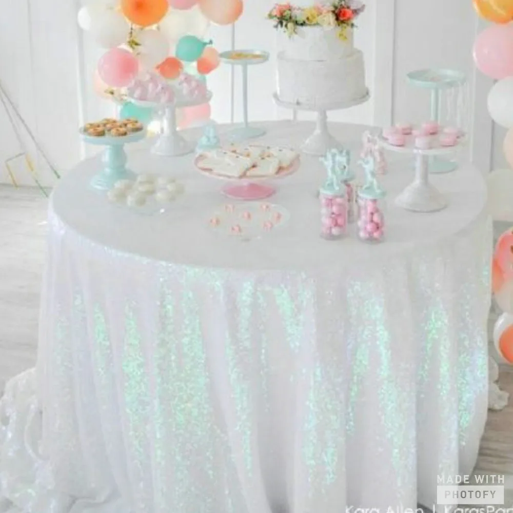 

ShinyBeauty 5ft-Changed White-Round Sparkle Tablecloth,Table Cloth Party,Glitter Table Cloth-R